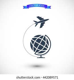 Globe and plane travel icon
