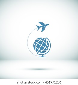 Globe and plane travel icon