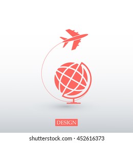 Globe and plane travel icon
