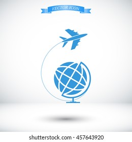 Globe and plane travel icon