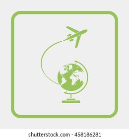 Globe and plane travel icon.
