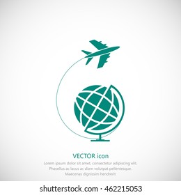 Globe and plane travel icon