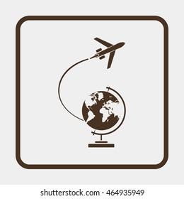 Globe and plane travel icon.