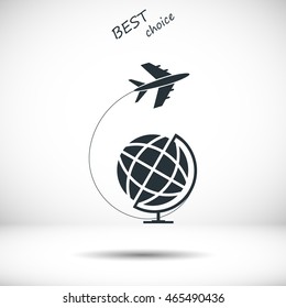 Globe and plane travel icon