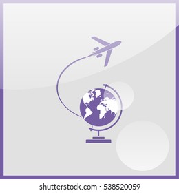 Globe and plane travel icon.