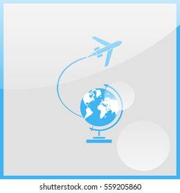 Globe and plane travel icon.