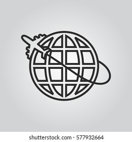 Globe and plane travel icon