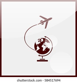 Globe and plane travel icon.