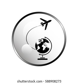 Globe and plane travel icon.