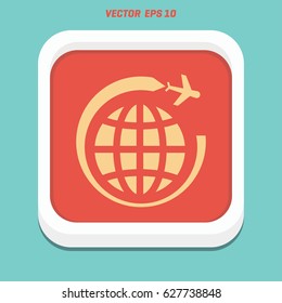 Globe and plane travel icon