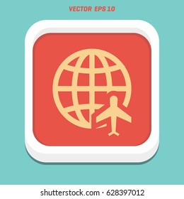Globe and plane travel icon