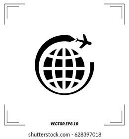 Globe and plane travel icon