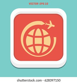 Globe and plane travel icon