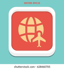 Globe and plane travel icon