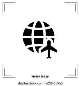 Globe and plane travel icon