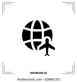 Globe and plane travel icon