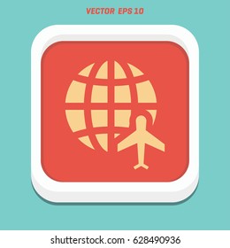 Globe and plane travel icon