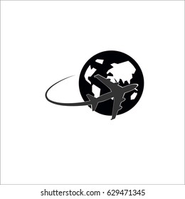 Globe and plane travel icon