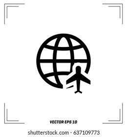 Globe and plane travel icon