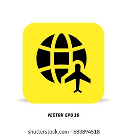 Globe and plane travel icon