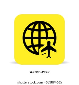 Globe and plane travel icon