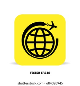 Globe and plane travel icon