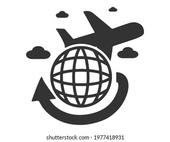 Globe and plane travel icon. Travel icon. Airplane icon