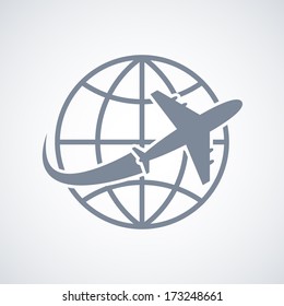 Globe And Plane Travel Icon Isolated Vector Illustration