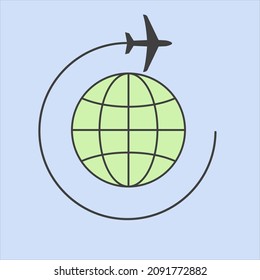 Globe and plane travel icon isolated vector illustration