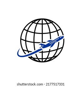 Globe and plane travel icon isolated vector illustration