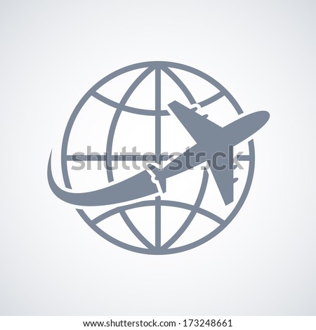 Globe and plane travel icon isolated vector illustration