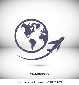 Globe and plane travel icon. One of set web icons