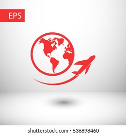 Globe and plane travel icon. One of set web icons