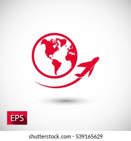 Globe and plane travel icon. One of set web icons