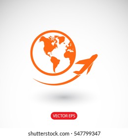 Globe and plane travel icon. One of set web icons