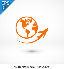 Globe and plane travel icon. One of set web icons