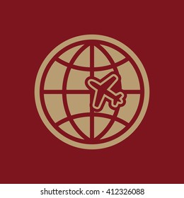The Globe and plane travel icon. Shipping symbol. Flat Vector illustration