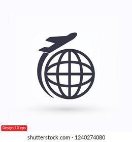 Globe and plane travel icon. Vector  Eps 10 