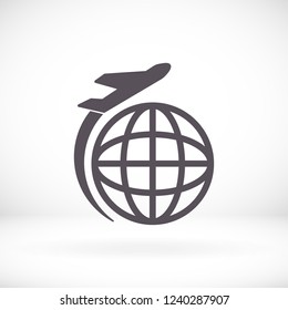 Globe and plane travel icon. Vector  Eps 10 