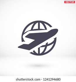 Globe and plane travel icon. Vector  Eps 10 
