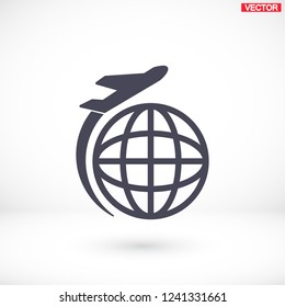 Globe and plane travel icon. Vector  Eps 10 