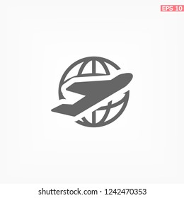 Globe and plane travel icon. Vector  Eps 10 