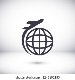 Globe and plane travel icon. Vector  Eps 10 