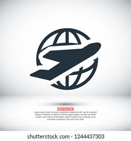 Globe and plane travel icon. Vector  Eps 10 