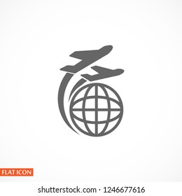 Globe and plane travel icon. Vector  Eps 10 