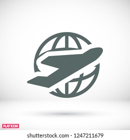 Globe and plane travel icon. Vector  Eps 10 