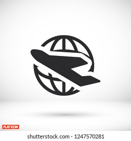 Globe and plane travel icon. Vector  Eps 10 