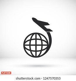 Globe and plane travel icon. Vector  Eps 10 