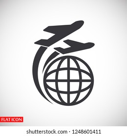 Globe and plane travel icon. Vector  Eps 10 