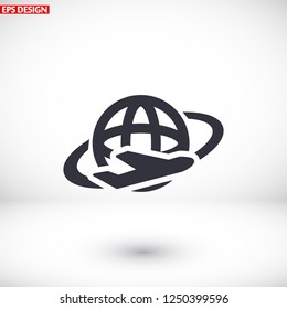 Globe and plane travel icon. Vector  Eps 10 